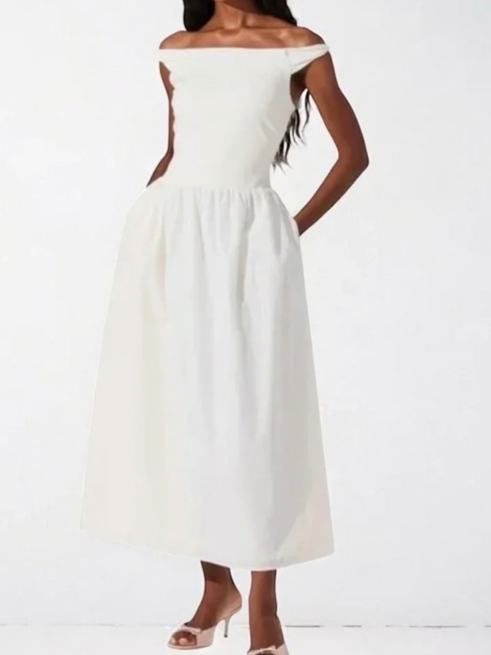 ASTR the Label White Off-shoulder Poplin Dress